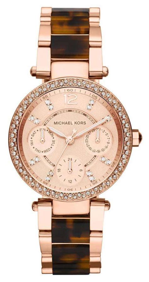 rose gold tortoise michael kors watch